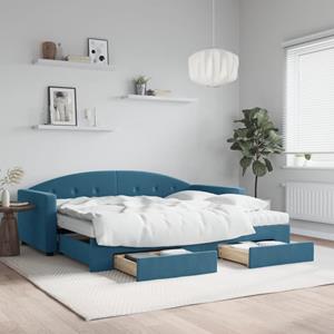 VidaXL Slaapbank met onderschuifbed en lades 90x200 cm fluweel blauw