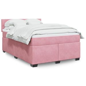 VidaXL Boxspring met matras fluweel roze 140x190 cm