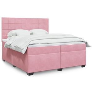 VidaXL Boxspring met matras fluweel roze 200x200 cm