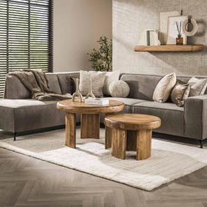 LifestyleFurn Salontafel Manoah Mangohout, Set van 2 stuks - Massief mango zandkleur