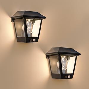 HOFTRONIC™ Set van 2 Cairo - Solar Wandlamp - met PIR bewegingssensor - 3000K warm witte lichtbron - IP44 waterdicht - Zwart - Tuinverlichting - Buitenlamp