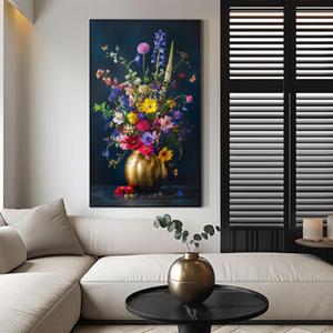 Leen Bakker Schilderij bloemen gouden vaas - MDF - 118x70 cm