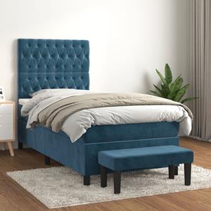 VidaXL Boxspring met matras fluweel donkerblauw 90x190 cm