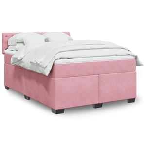 VidaXL Boxspring met matras fluweel roze 140x190 cm