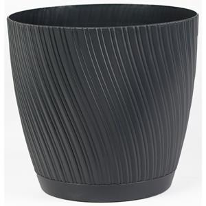 Form Plastic Plantenpot/bloempot Waves - kunststof - antraciet - D27 x H24 cm - met schotel -