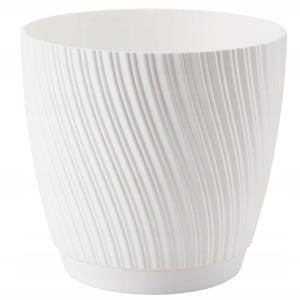 Form Plastic Plantenpot/bloempot Waves - kunststof - ivoor wit - D27 x H24 cm - met schotel -