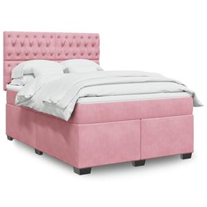 VidaXL Boxspring met matras fluweel roze 140x190 cm