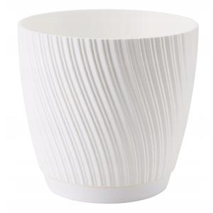 Form Plastic Plantenpot/bloempot Waves - kunststof - ivoor wit - D13 x H12 cm - met schotel -