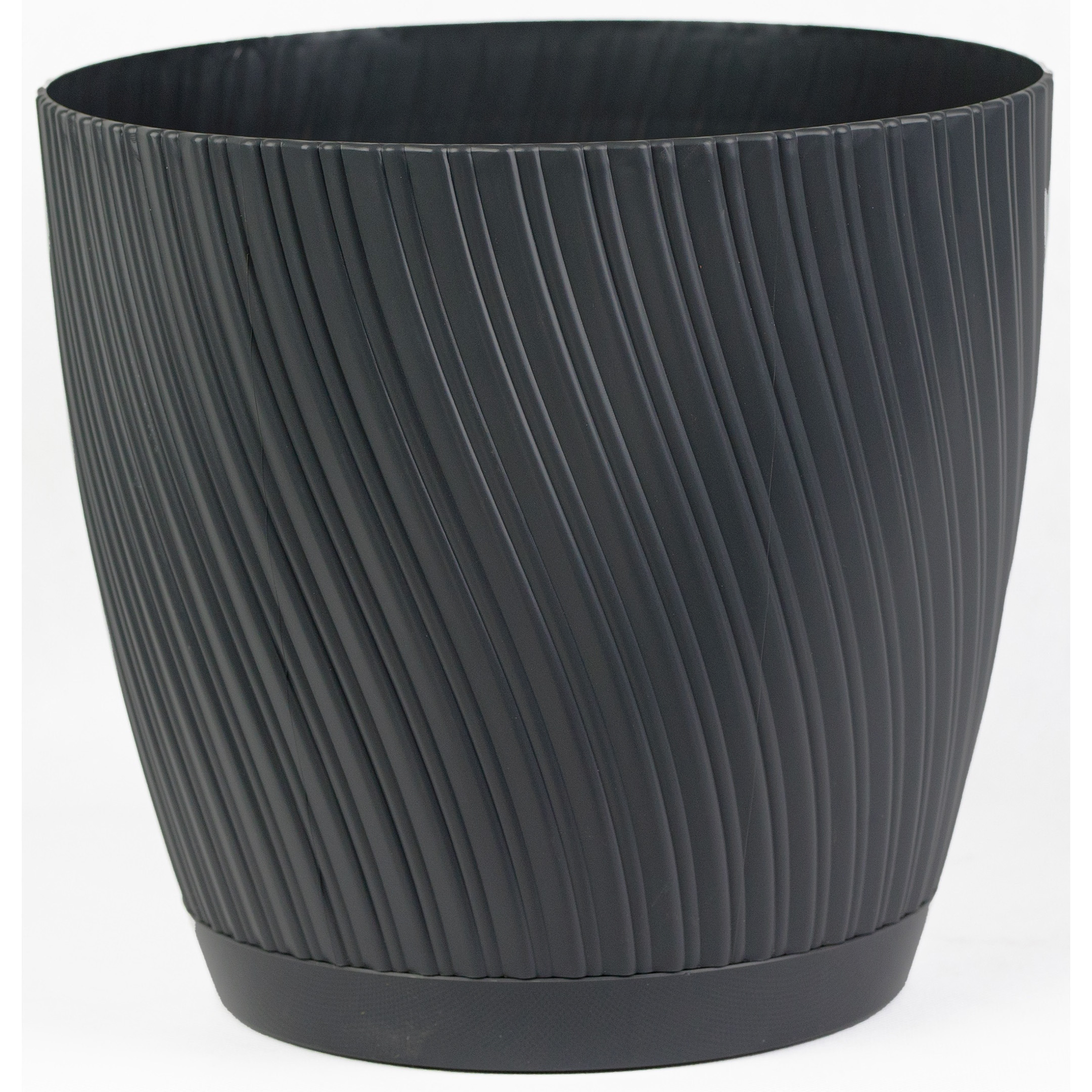 Form Plastic Plantenpot/bloempot Waves - kunststof - antraciet - D15 x H14 cm - met schotel -