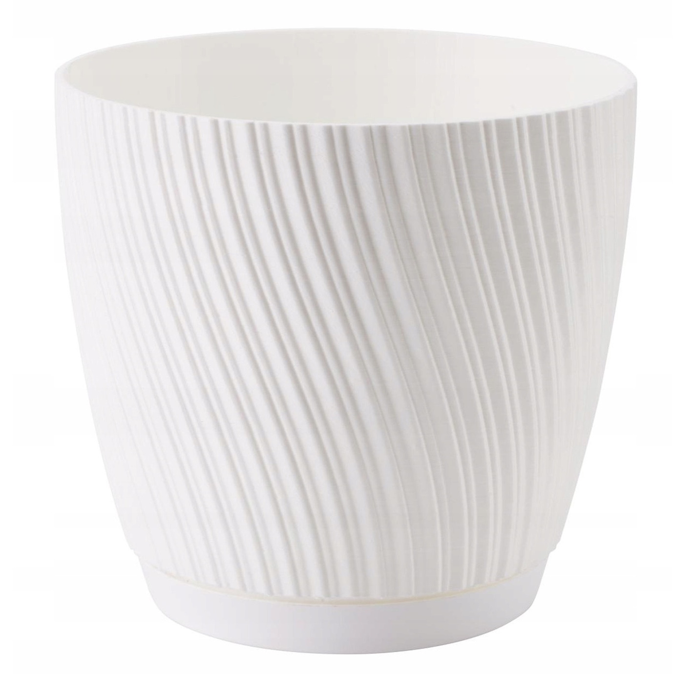 Form Plastic Plantenpot/bloempot Waves - kunststof - ivoor wit - D15 x H14 cm - met schotel -