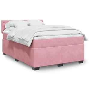 VidaXL Boxspring met matras fluweel roze 160x200 cm