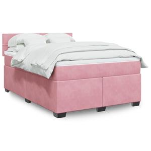 VidaXL Boxspring met matras fluweel roze 140x200 cm