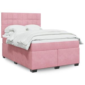 VidaXL Boxspring met matras fluweel roze 140x200 cm