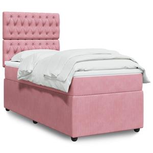 VidaXL Boxspring met matras fluweel roze 80x200 cm