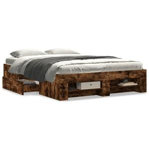 VidaXL Bedframe bewerkt hout gerookt eikenkleurig 135x190 cm