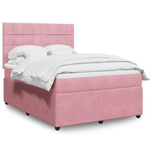 VidaXL Boxspring met matras fluweel roze 160x200 cm