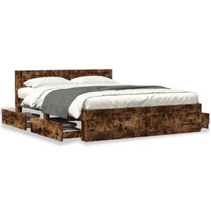 VidaXL Bedframe met hoofdeinde bewerkt hout gerookt eiken 160x200 cm