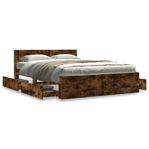 VidaXL Bedframe met hoofdeinde bewerkt hout gerookt eiken 140x200 cm