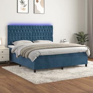 VidaXL Boxspring met matras en LED fluweel donkerblauw 180x200 cm