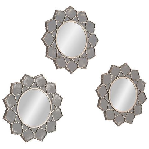 Home affaire Sierspiegel 3-delige spiegelset PAMBU Wandspiegel, wanddecoratie, grijs/goud, rond, ø 24,5 cm, woonkamer (set, 3 stuks)