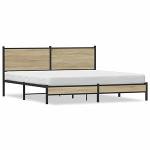 VidaXL Bedframe met hoofdbord metaal sonoma eikenkleurig 160x200 cm