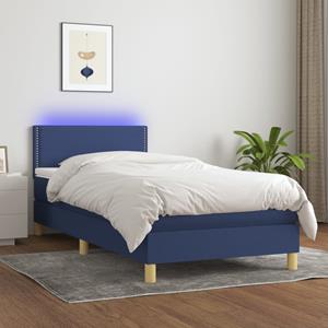 VidaXL Boxspring met matras en LED stof blauw 90x190 cm