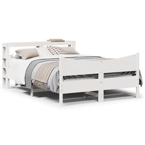 VidaXL Bedframe met hoofdbord massief grenenhout wit 160x200 cm