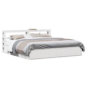 VidaXL Bedframe met hoofdbord massief grenenhout wit 180x200 cm