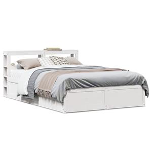 VidaXL Bedframe met hoofdbord massief grenenhout wit 160x200 cm