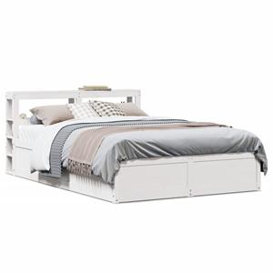 VidaXL Bedframe met hoofdbord massief grenenhout wit 150x200 cm