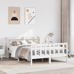 VidaXL Bedframe zonder matras massief grenenhout wit 140x190 cm