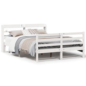 VidaXL Bedframe met hoofdbord massief grenenhout wit 120x190 cm