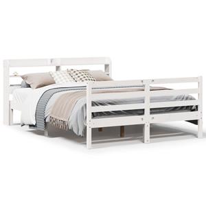 VidaXL Bedframe met hoofdbord massief grenenhout wit 135x190 cm