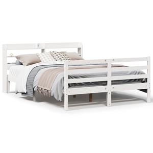 VidaXL Bedframe met hoofdbord massief grenenhout wit 140x190 cm