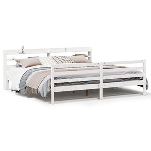 VidaXL Bedframe met hoofdbord massief grenenhout wit 180x200 cm