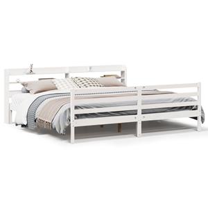 VidaXL Bedframe met hoofdbord massief grenenhout wit 200x200 cm