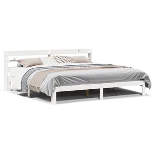 VidaXL Bedframe met hoofdbord massief grenenhout wit 180x200 cm