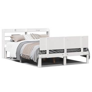 VidaXL Bedframe met hoofdbord massief grenenhout wit 120x190 cm