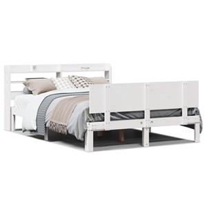 VidaXL Bedframe met hoofdbord massief grenenhout wit 140x190 cm