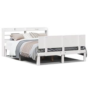 VidaXL Bedframe met hoofdbord massief grenenhout wit 140x200 cm