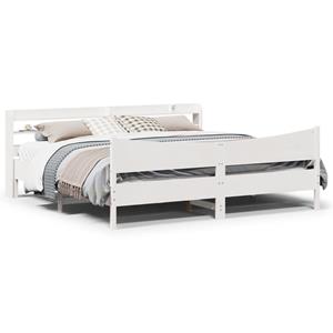 VidaXL Bedframe met hoofdbord massief grenenhout wit 200x200 cm