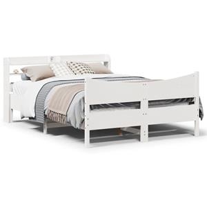 VidaXL Bedframe met hoofdbord massief grenenhout wit 160x200 cm