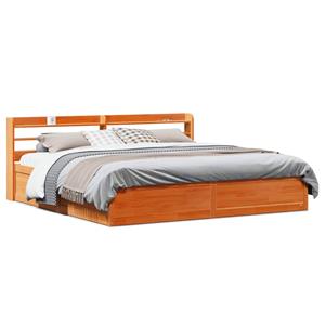 VidaXL Bedframe met hoofdbord massief grenenhout wasbruin 200x200 cm