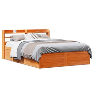 VidaXL Bedframe met hoofdbord massief grenenhout wasbruin 160x200 cm