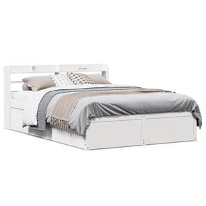 VidaXL Bedframe met hoofdbord massief grenenhout wit 150x200 cm