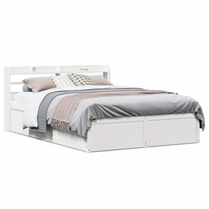 VidaXL Bedframe met hoofdbord massief grenenhout wit 135x190 cm