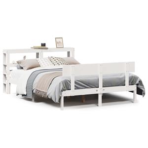 VidaXL Bedframe zonder matras massief grenenhout wit 135x190 cm