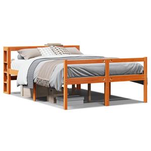 VidaXL Bedframe met hoofdbord massief grenenhout wasbruin 135x190 cm