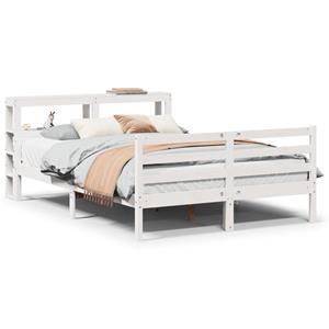 VidaXL Bedframe met hoofdbord massief grenenhout wit 135x190 cm