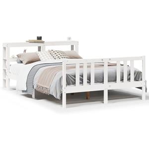 VidaXL Bedframe met hoofdbord massief grenenhout wit 150x200 cm